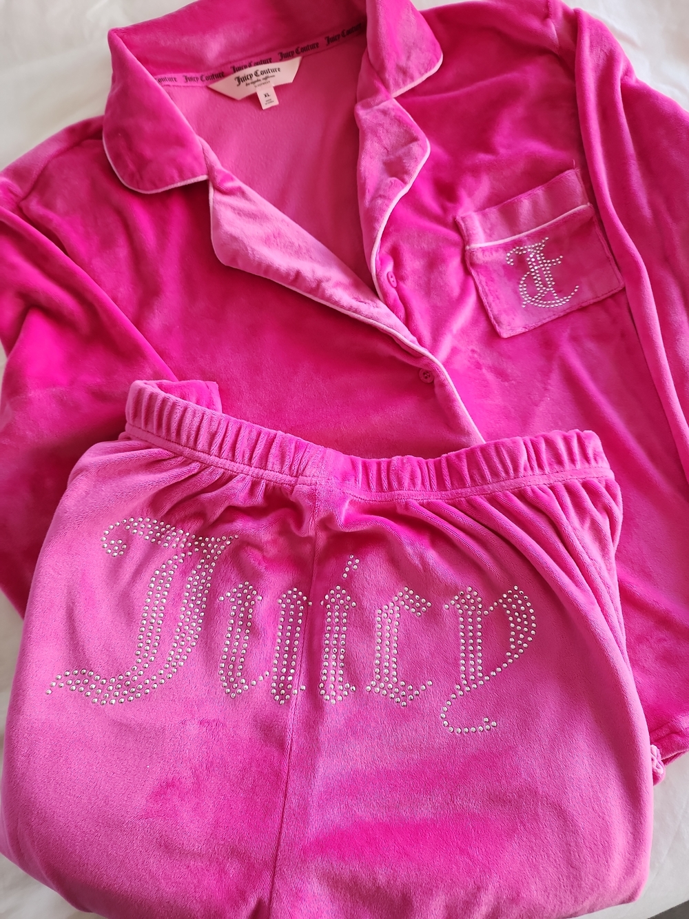 Hot Pink Juicy Couture Velour Set Rhinestone Y2K Rare         Size XL
